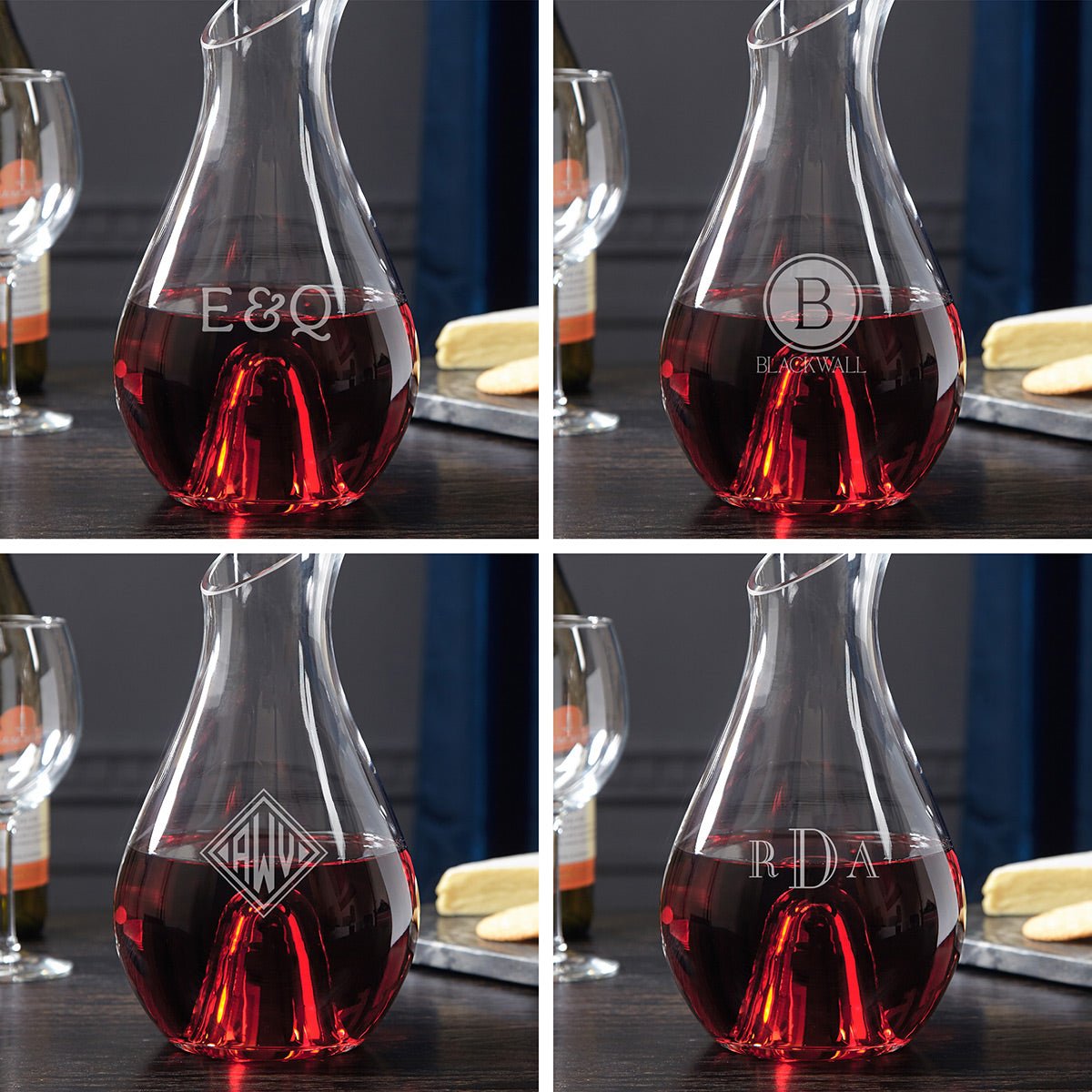 Monogrammed Wine Decanter Set w Stemless Glasses