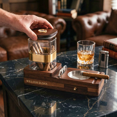 Montague Cigar Humidor & Ashtray 6pc Set