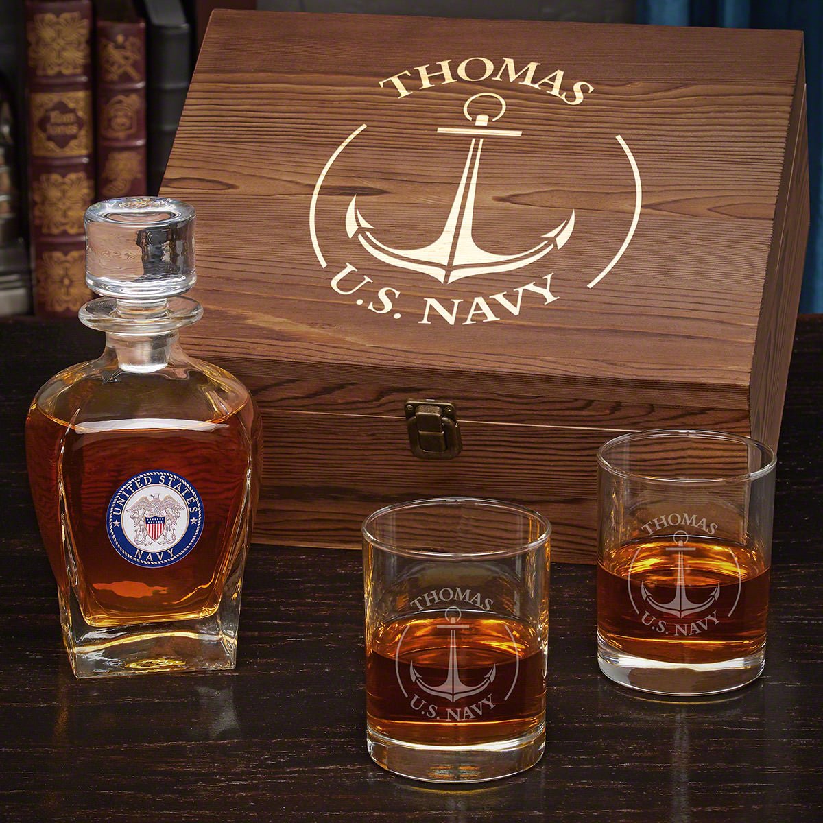 Naval Anchor Personalized Draper Decanter Set Navy Retirement Gifts