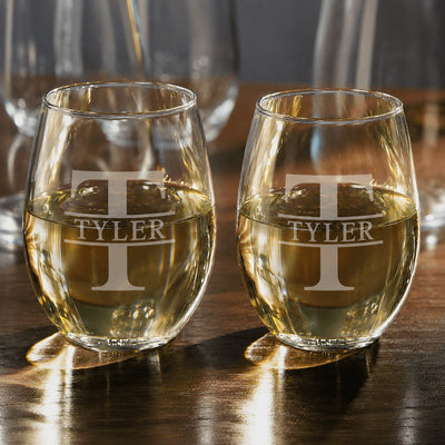 Stemless Custom Engraved Wine Glass Set of 2