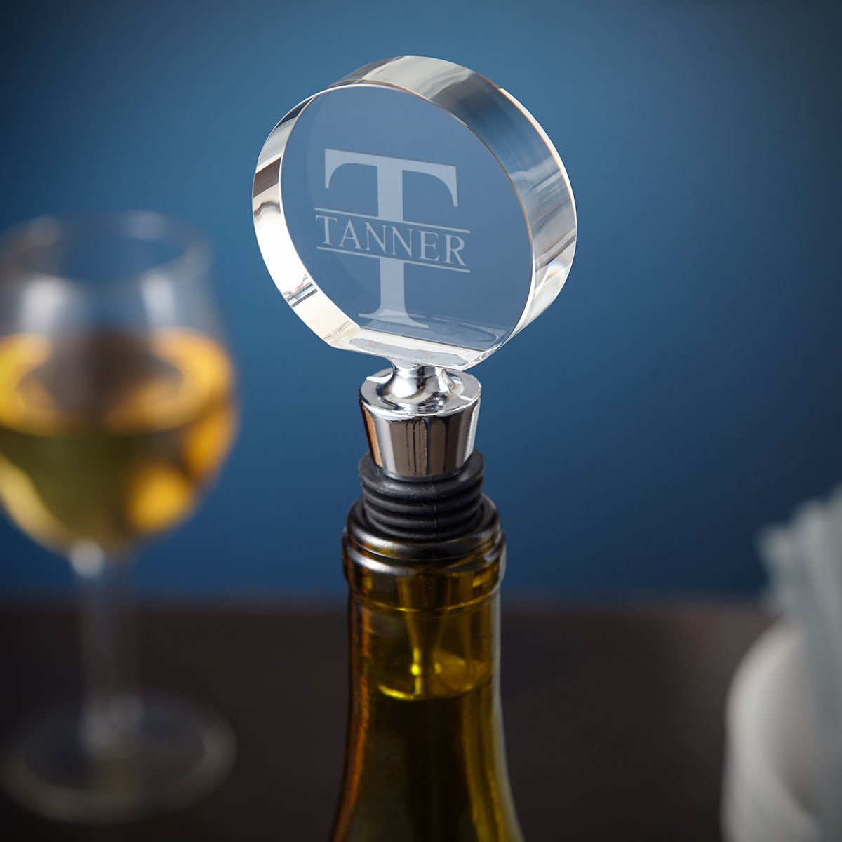 wine glass bottle stopper HomeWetBar Optic Crystal Engraved Wine Stopper (Personalized Product)