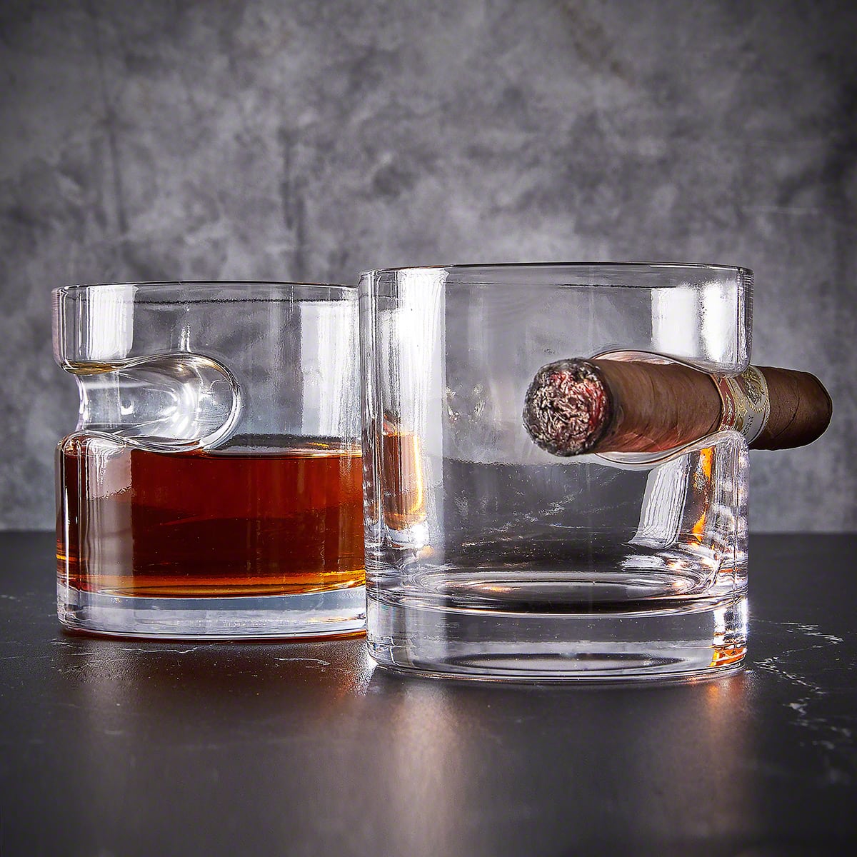 Oxley Custom Cigar Lover Gift Set with Whiskey Decanter and Glasses - 6pc Ebony Black Box