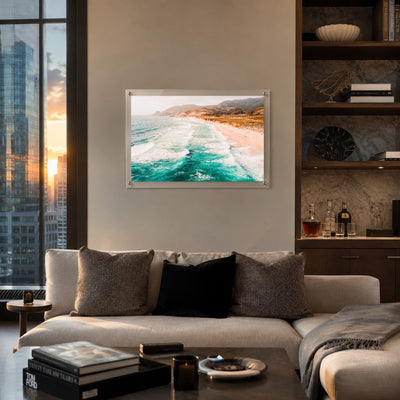 Pacific Pastels acrylic wall art displayed in a city high-rise living room