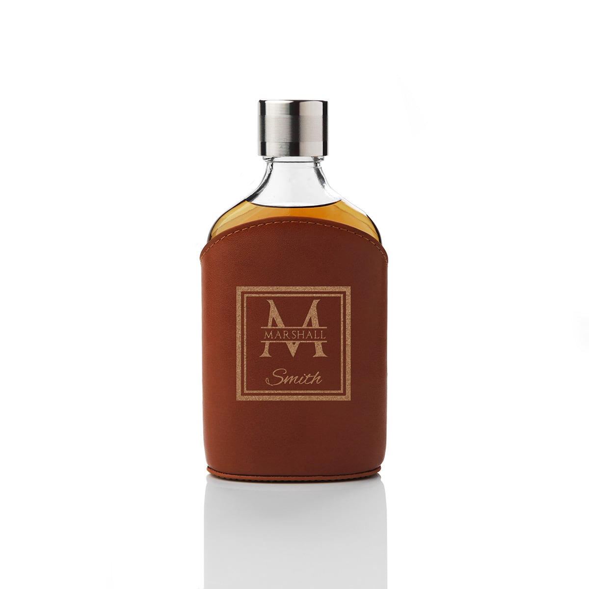 Parker Custom Glass Flask with Brown Leather Wrap