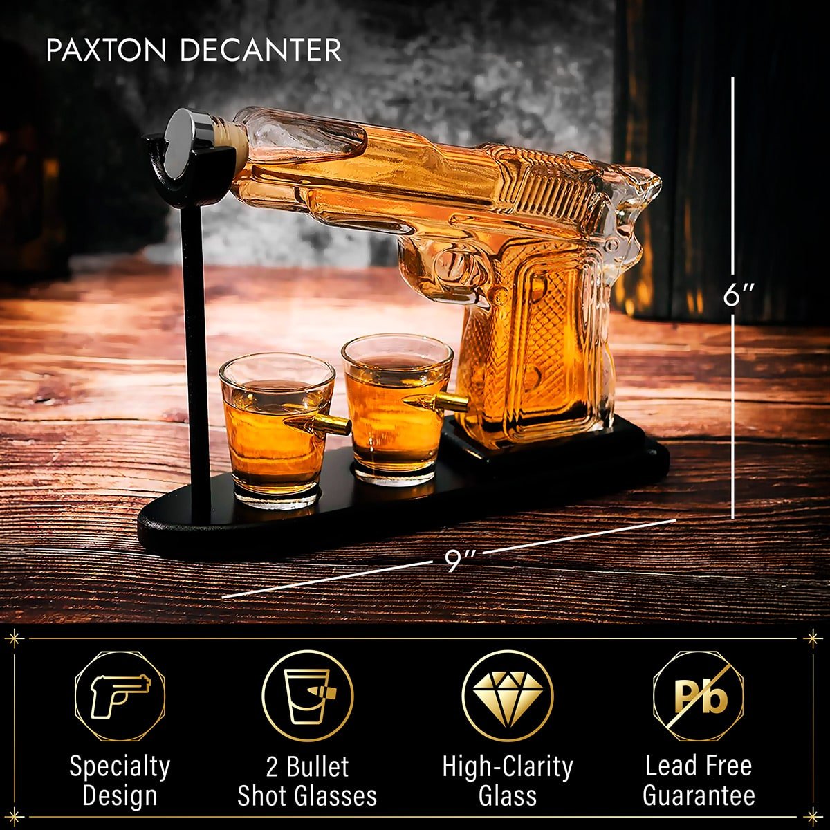 Paxton Gun Decanter with Bullet Shot Glasses