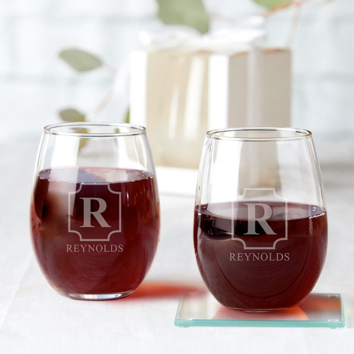 Perfect Pair Wine Gift Basket with Personalized Stemless Wine Glasses