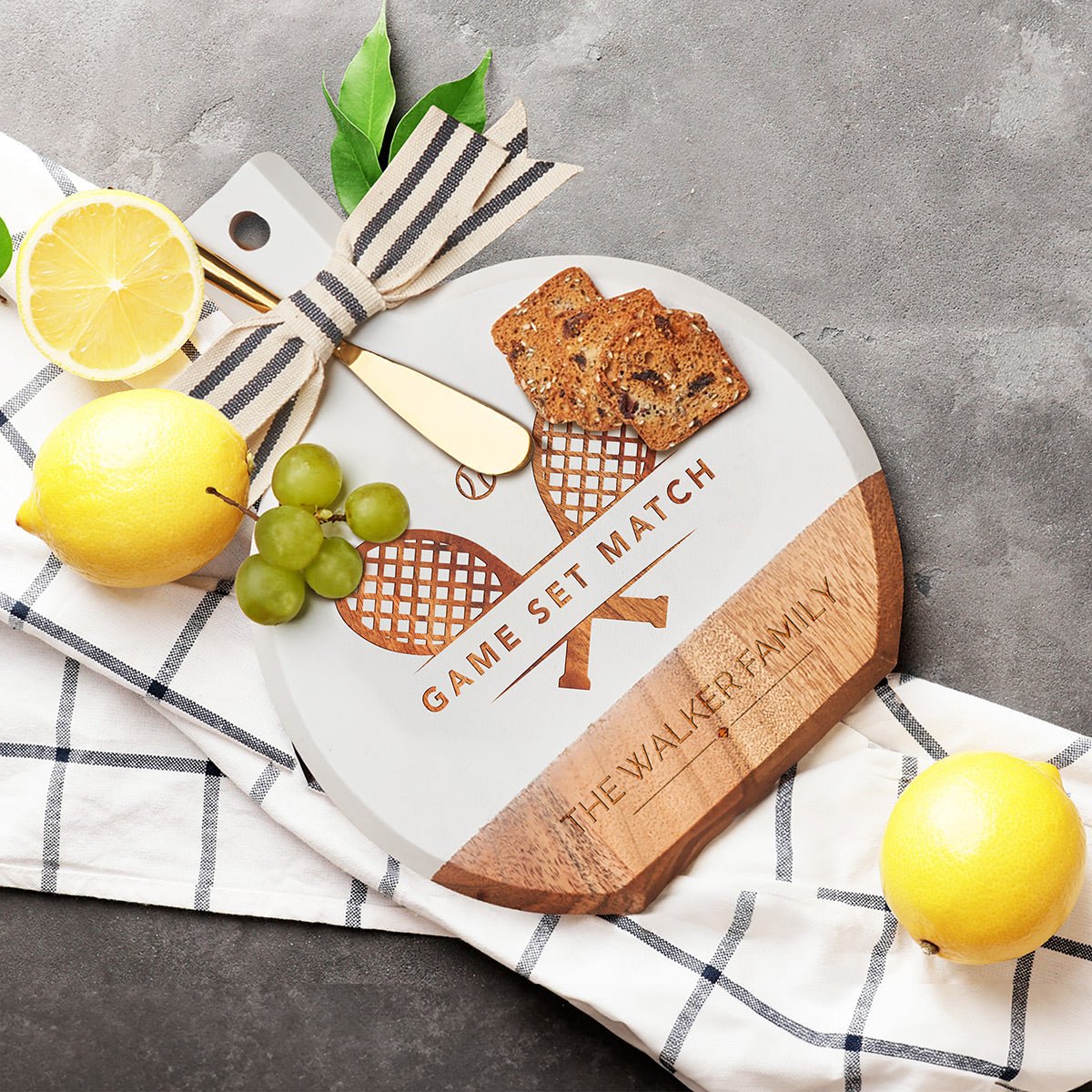 Perfect Serve Tennis Charcuterie Board with Cheese Knife