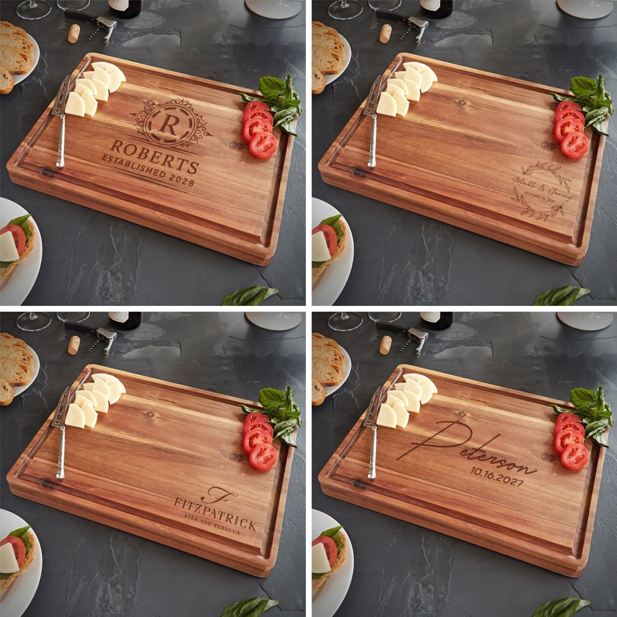 Personalized 17x13x1.5 Acacia Charcuterie Board + Cutting Board w Juice Groove