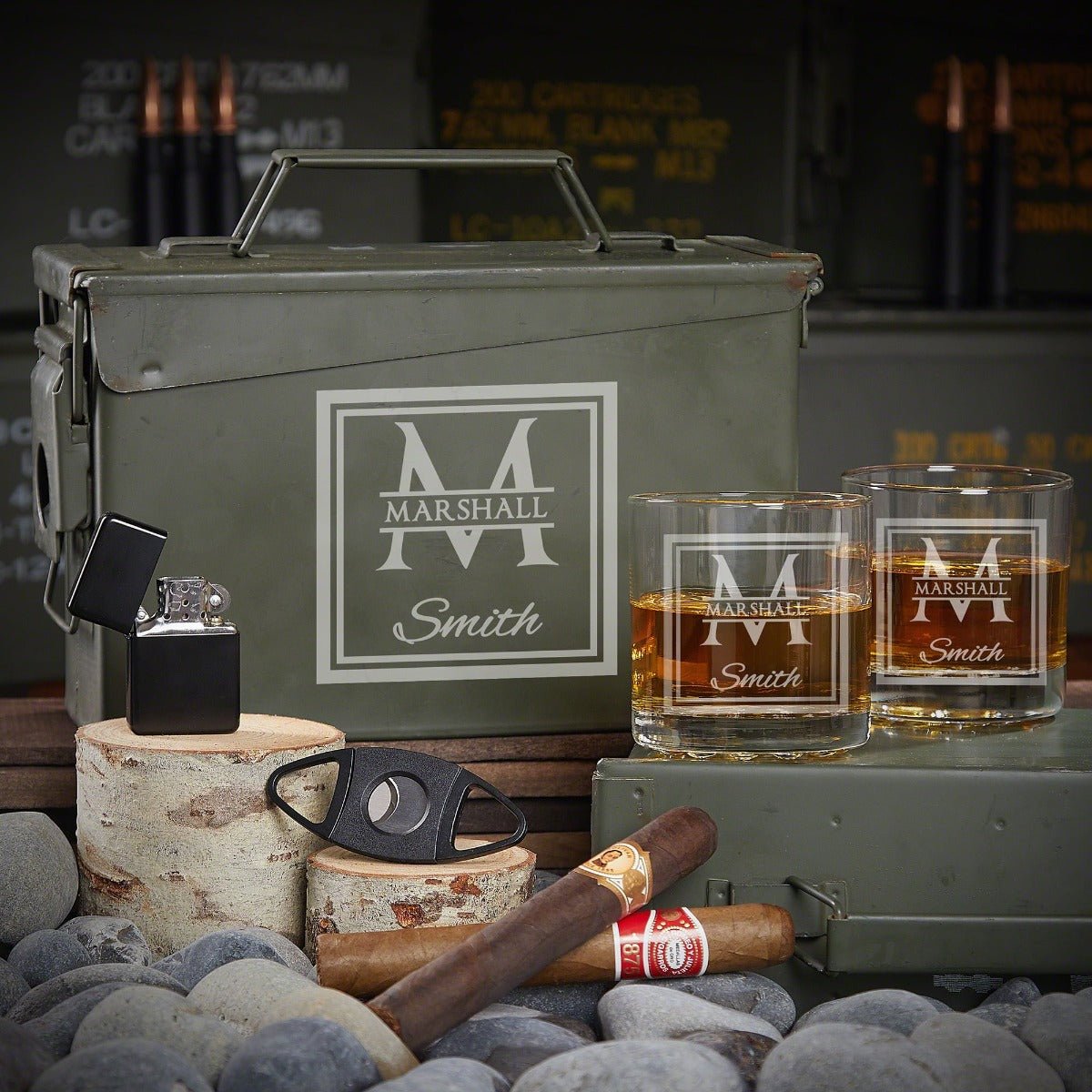 Personalized All the Vices 30 Cal Ammo Can Whiskey Gift Set