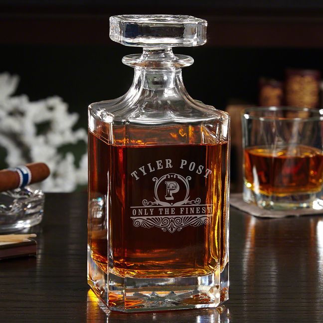Personalized Bourbon Decanter Luxury Box Set with Rocks Glasses - 7pc