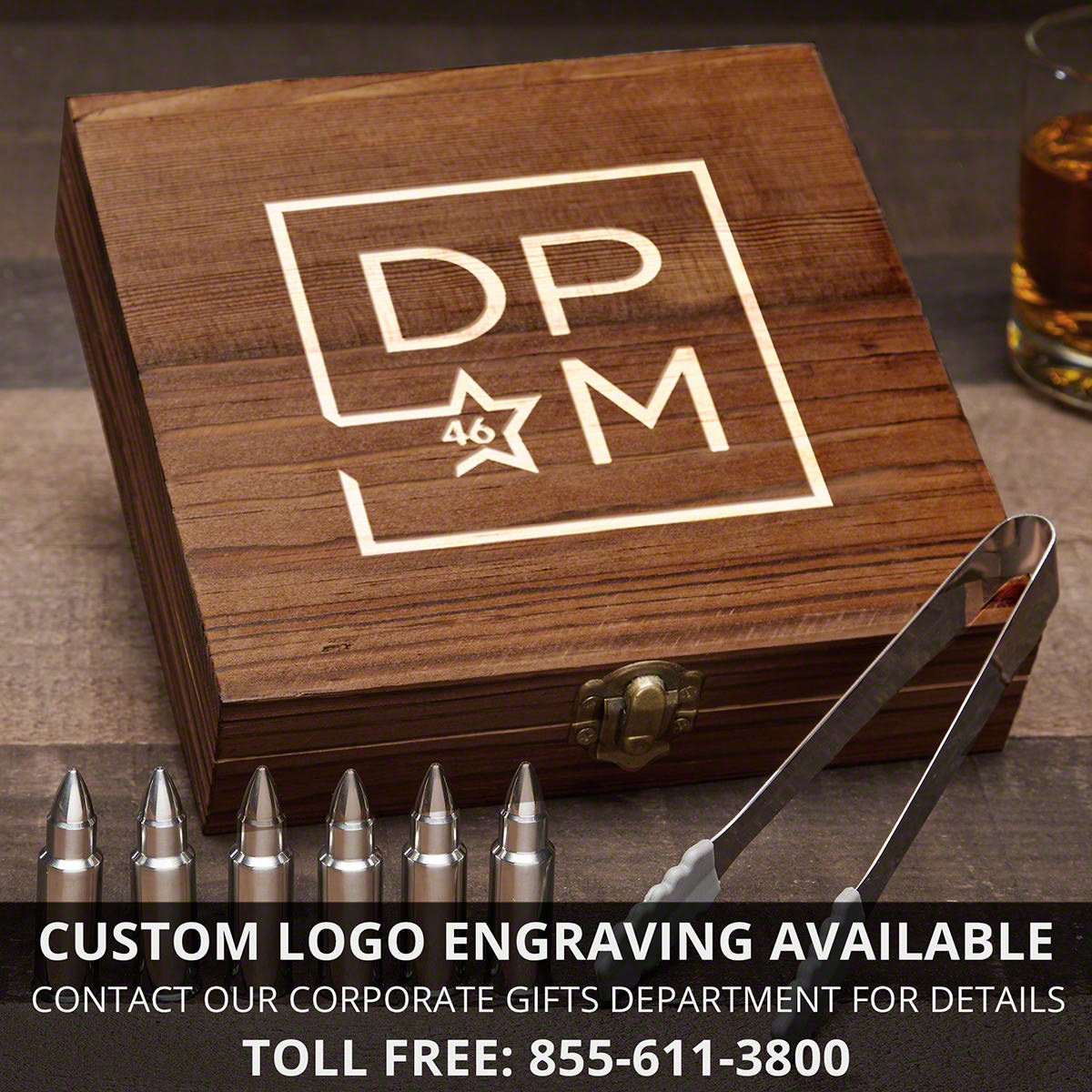 Personalized Bullet Whiskey Stones with Buckman Glasses