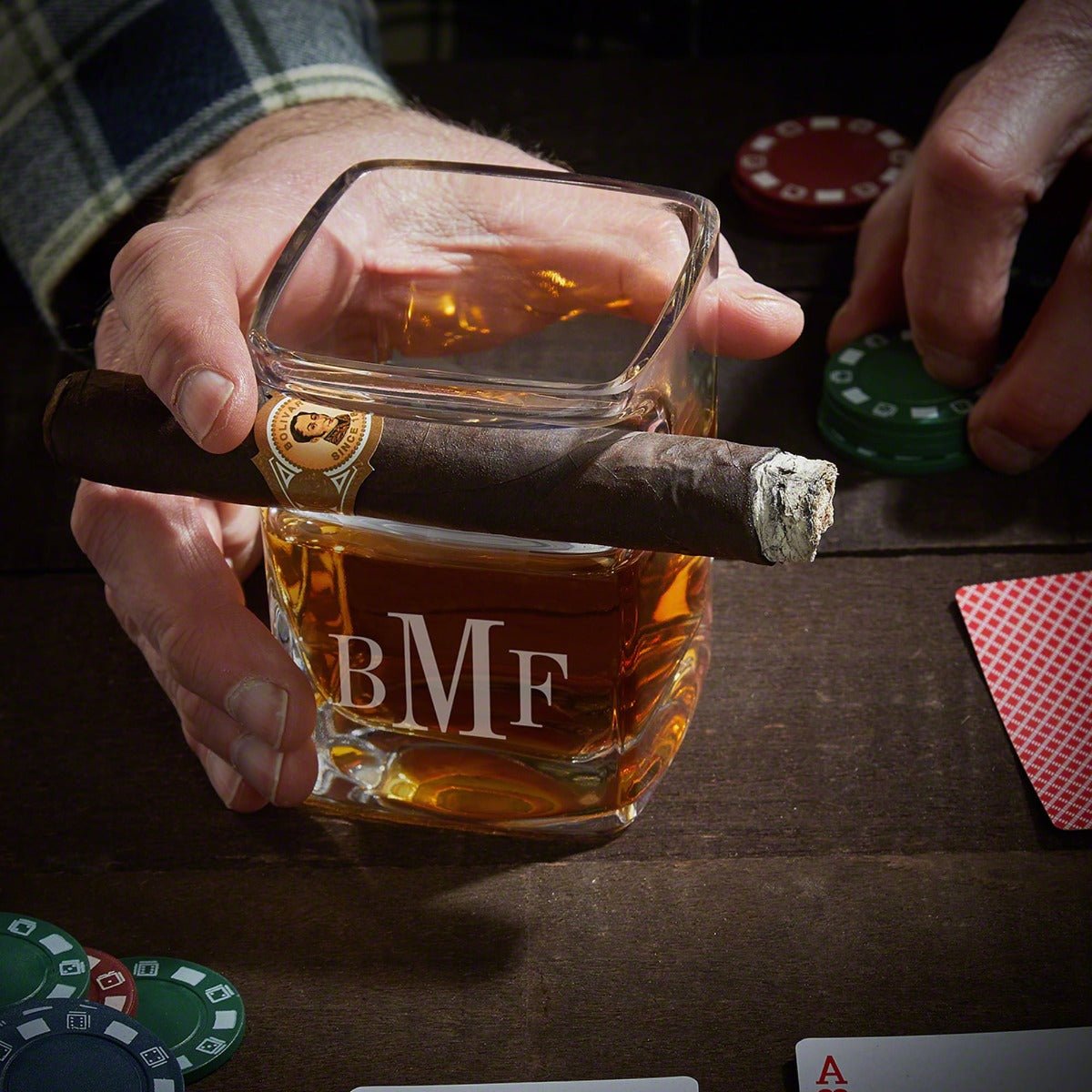 Personalized Cigar Gift Set with Cigar Glass and Cigar Case