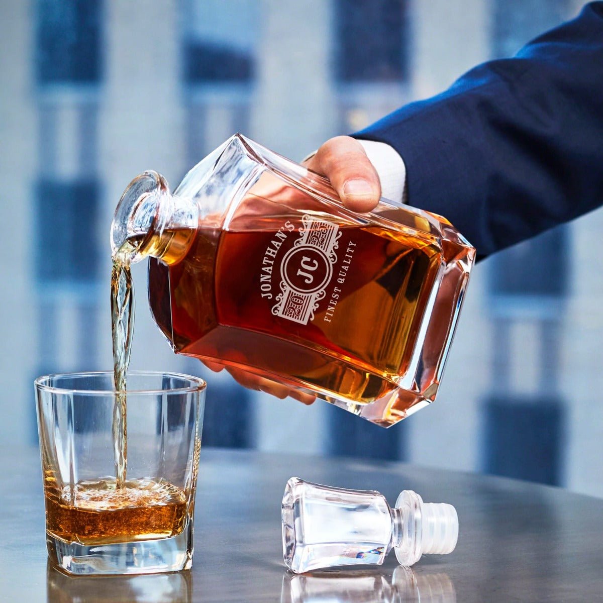 Personalized Decanter Set with Glacier Whiskey Glasses - Handcrafted Wood Gift Box