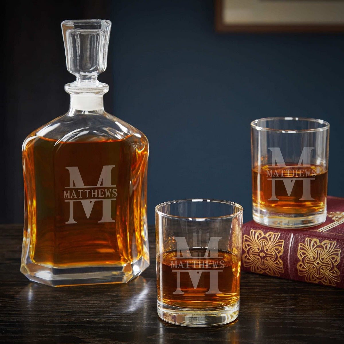 Personalized Decanter Set with Rocks Glasses Firefighter Gift Idea