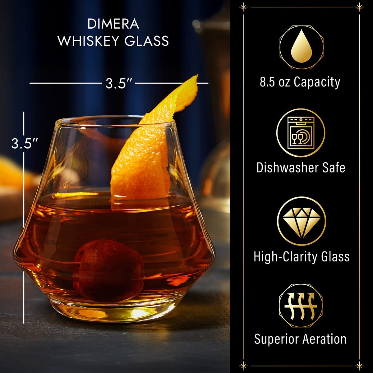 Personalized Dimera Bourbon Glasses and Decanter Set - Ebony Black Box