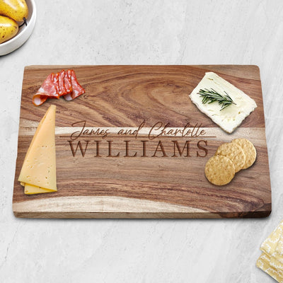 Personalized Exotic Hardwood 15x10x1 Chacuterie Cutting Board (HERITAGE - CORNER)