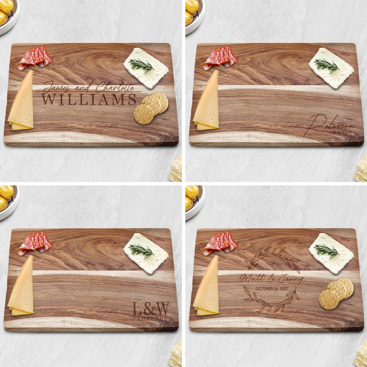 Personalized Exotic Hardwood 15x10x1 Chacuterie Cutting Board (HERITAGE - CORNER)