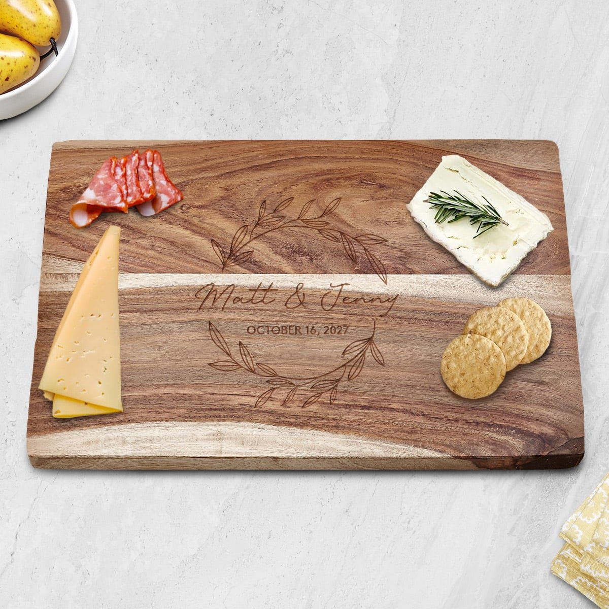 Personalized Exotic Hardwood 15x10x1 Chacuterie Cutting Board (HERITAGE - CORNER)