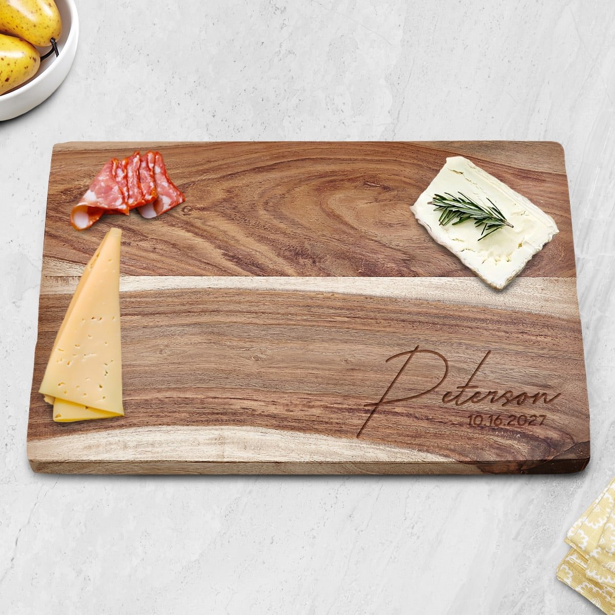 Personalized Exotic Hardwood 15x10x1 Chacuterie Cutting Board (HERITAGE - CORNER)