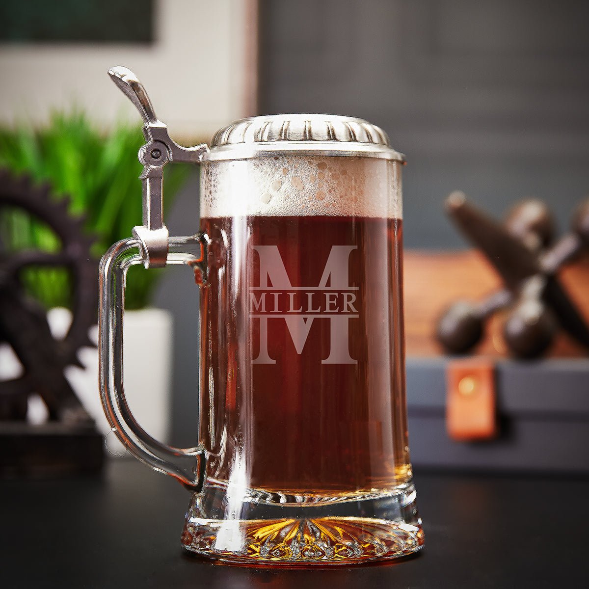 Personalized German Beer Stein with Pewter Lid