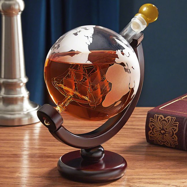 Personalized Globe Whiskey Decanter with Rocks Glasses - 5pc