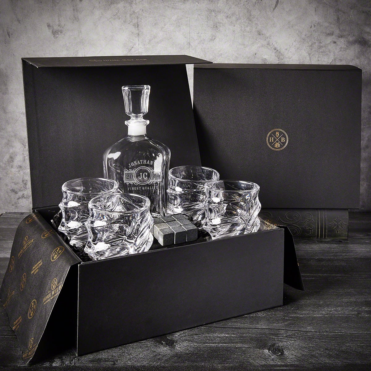 Personalized Luxury Boxed Decanter Set With Sculpted Glass