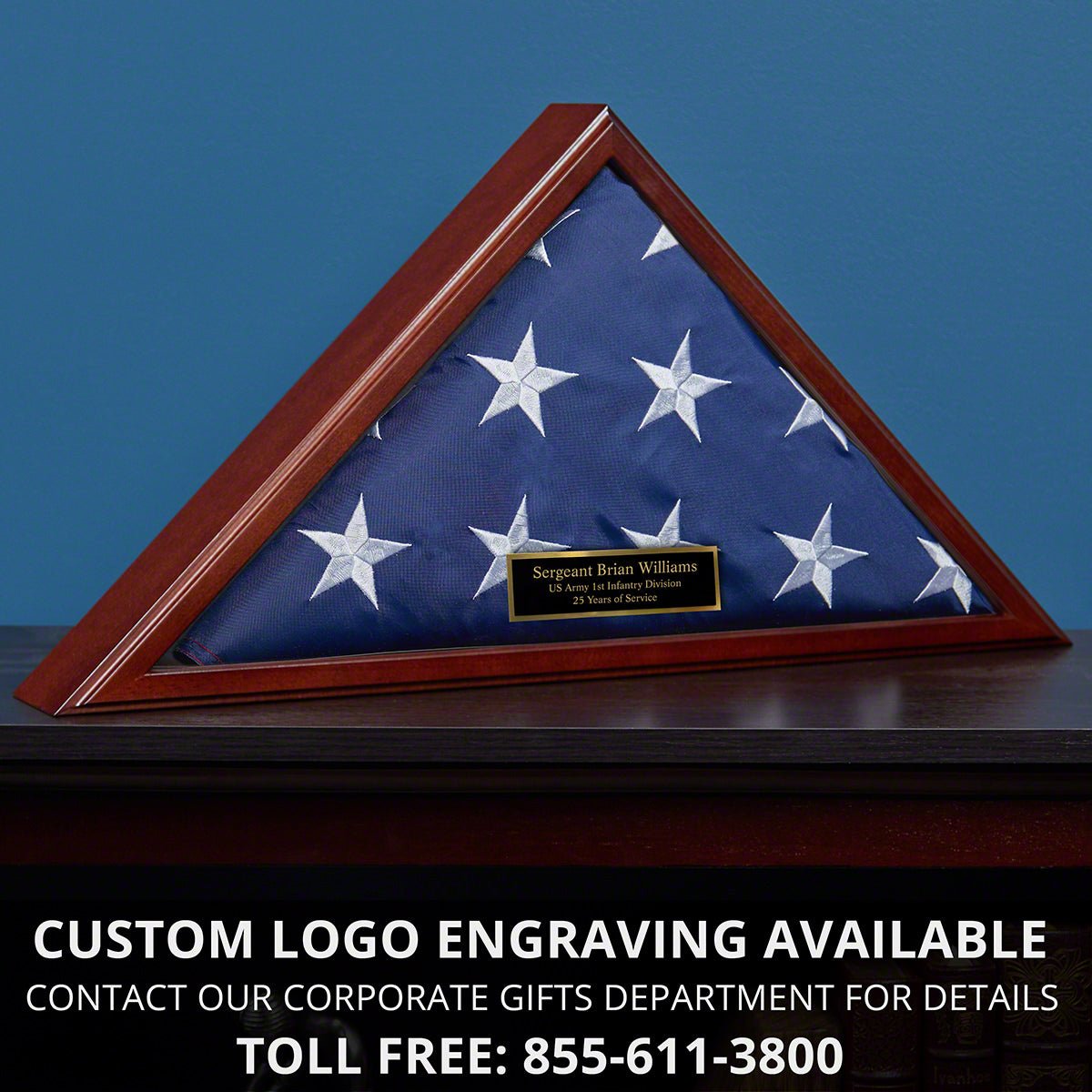 Personalized Memorial Military Flag Case - Solid Cherry Hardwood Made in USA