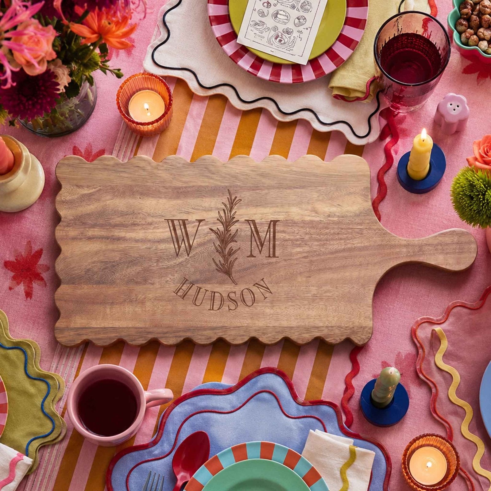 Personalized Scalloped Acacia Wood Cutting Board - 18.5 x 8 in