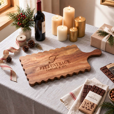 Personalized Scalloped Acacia Wood Cutting Board - 18.5 x 8 in