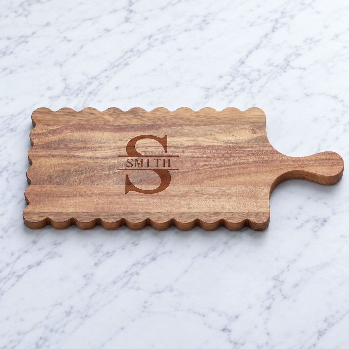 Personalized Scalloped Acacia Wood Cutting Board - 18.5 x 8 in