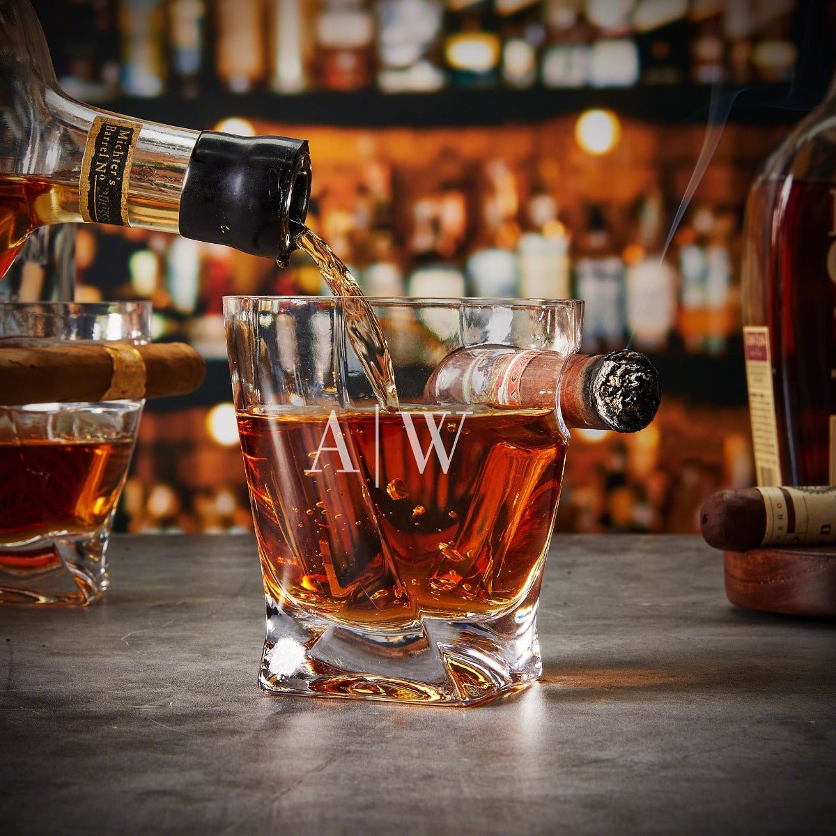 Personalized Twist Whiskey Cigar Glasses, Set of 4