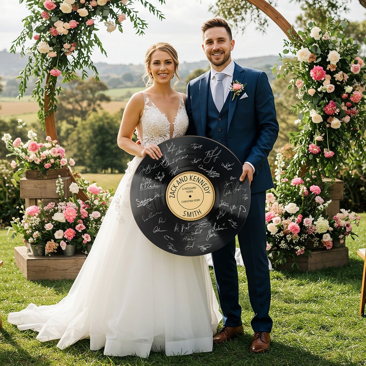 Personalized Vinyl Record Wooden Sign – Unique Guest Book for Wedding Reception Welcome Table