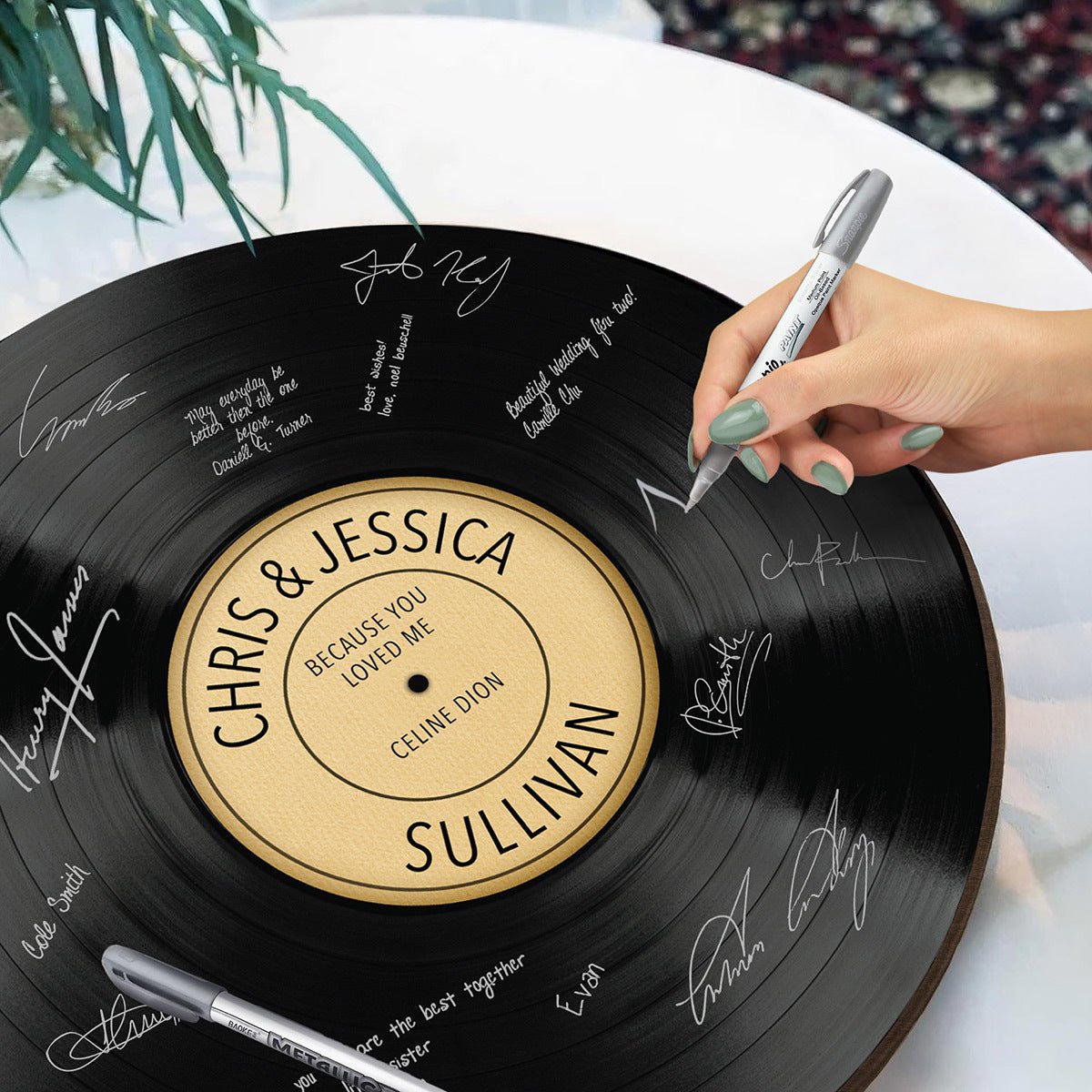 Personalized Vinyl Record Wooden Sign – Unique Guest Book for Wedding Reception Welcome Table