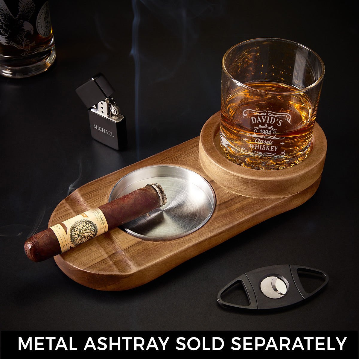 Personalized Whiskey Cigar Ashtray Gift Set