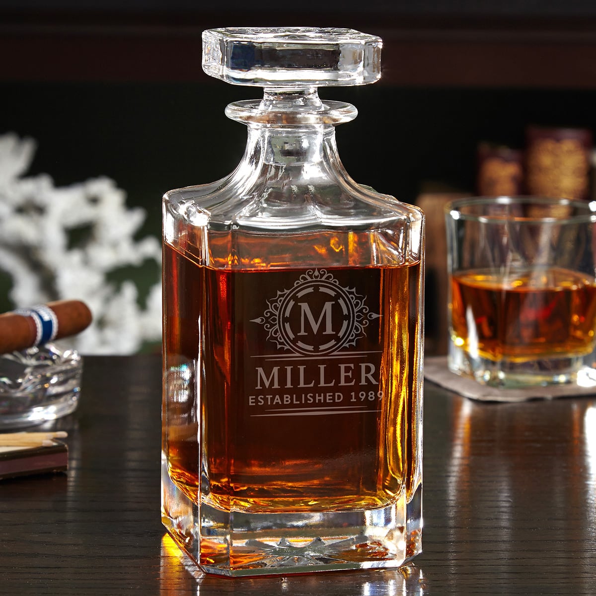 Personalized Whiskey Decanter Set with Glacier Bottom Glasses Boxed Set