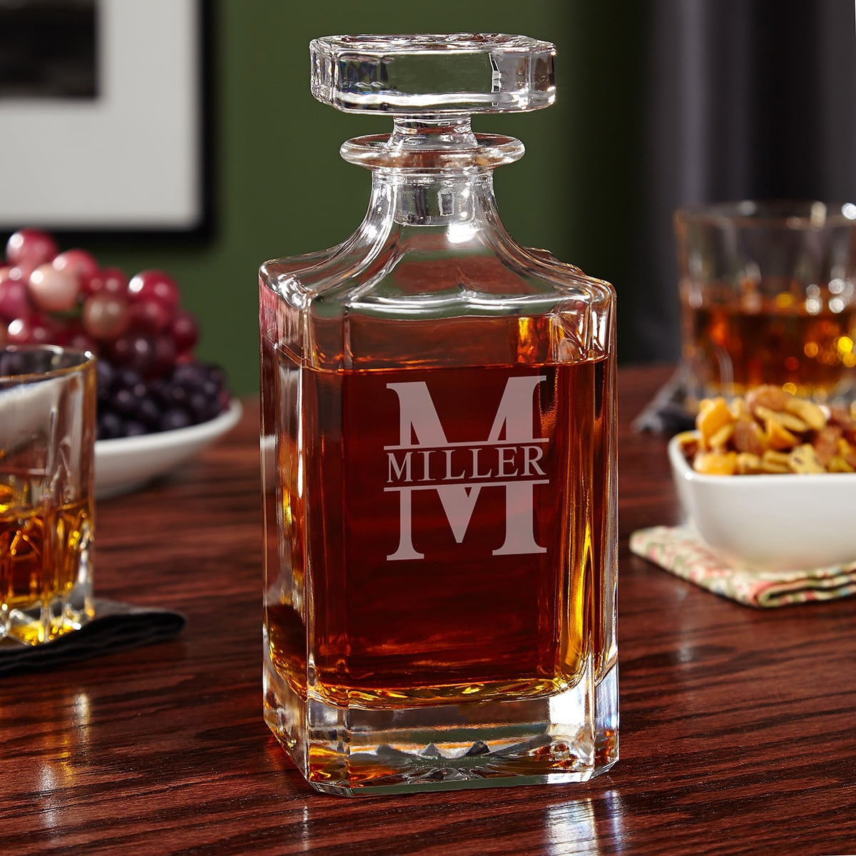 Personalized Whiskey Decanter Set with Glacier Bottom Glasses Boxed Set