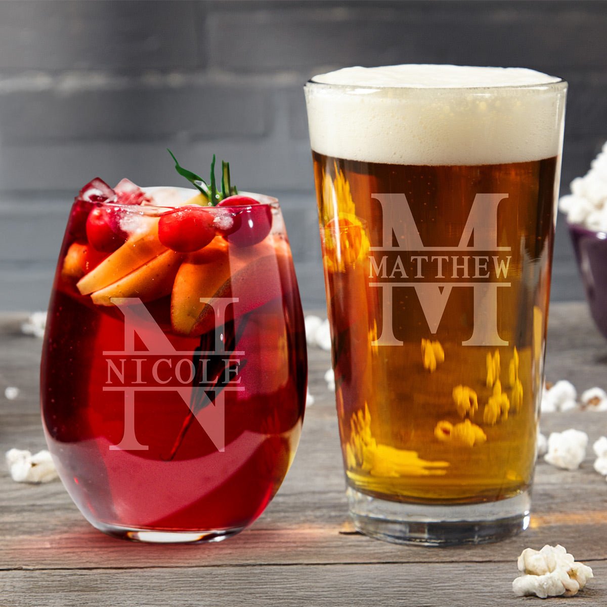 Personalized Wine and Pint Glass Set Gifts for Couples