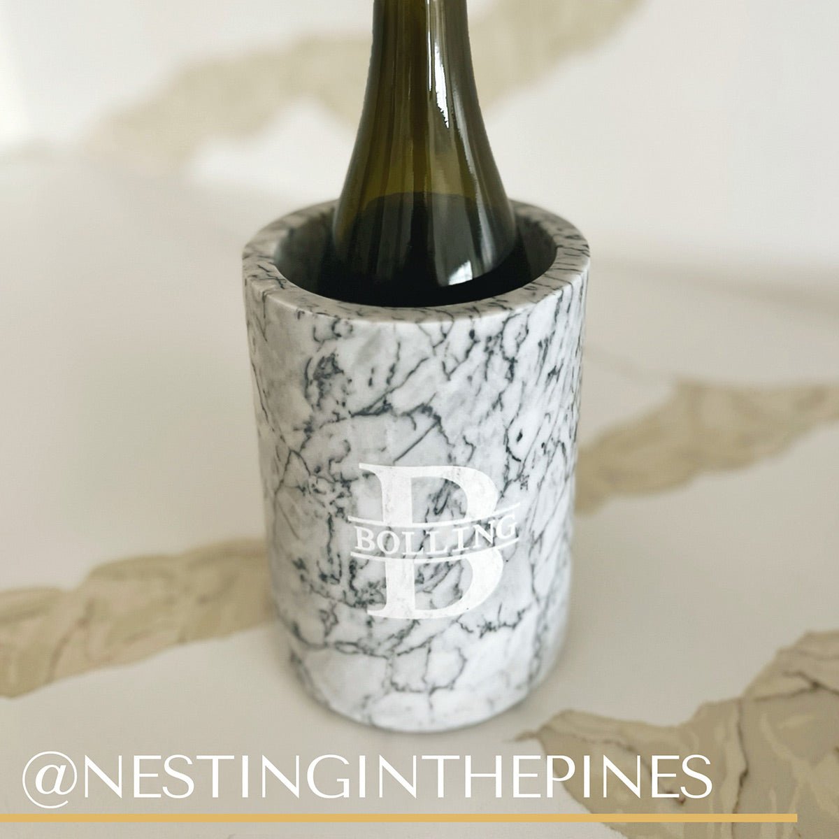 Personalized Wine Chiller White Marble