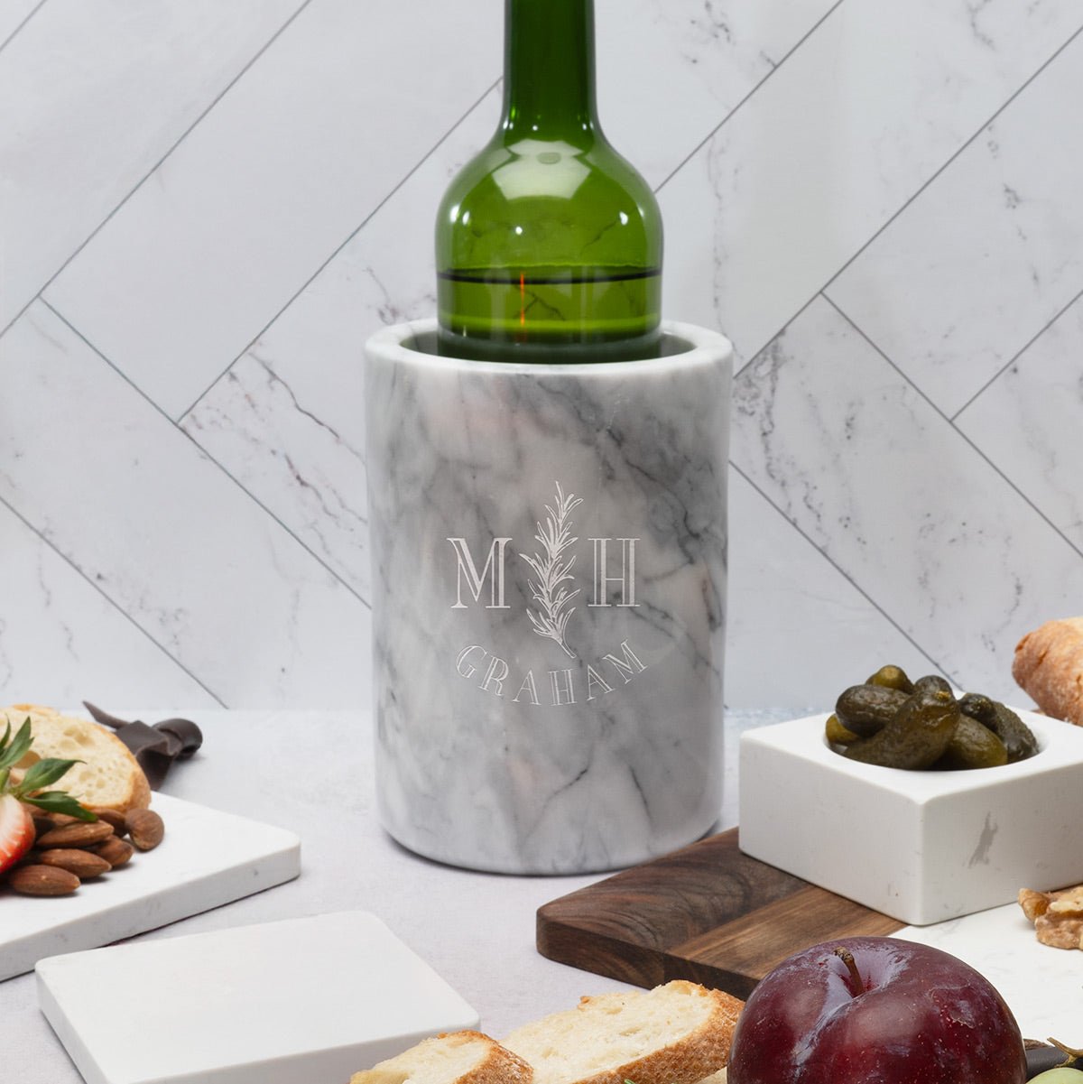Personalized Wine Chiller White Marble
