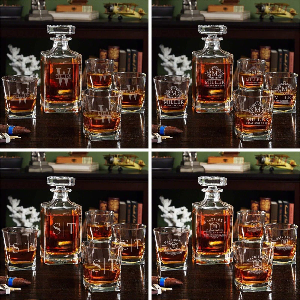 Prescott Whiskey Gift Set 7pc - Custom Decanter Set with Handcrafted Box