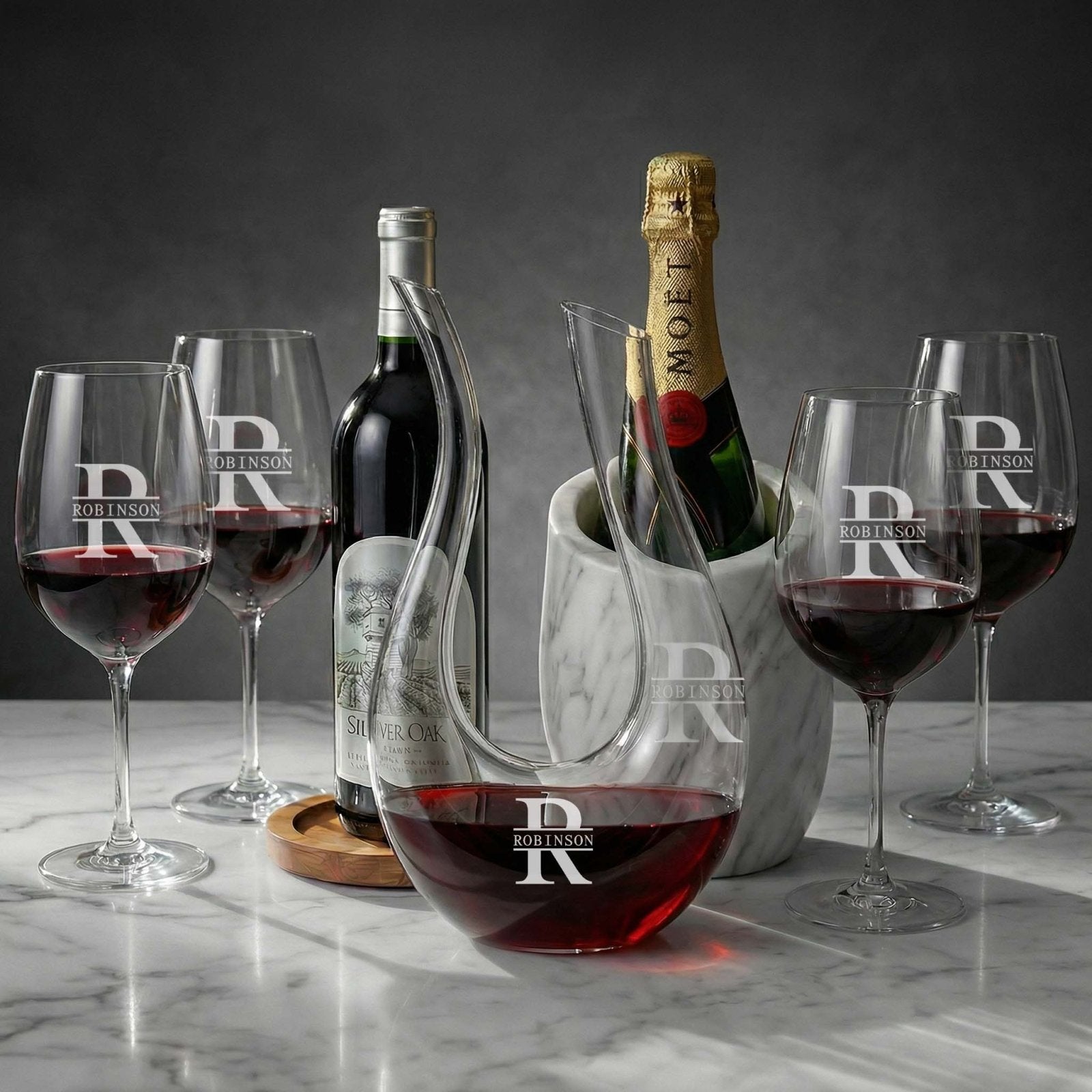 Reed Marble Wine Chiller Set w/ Dolcetto Decanter and Wine Glasses