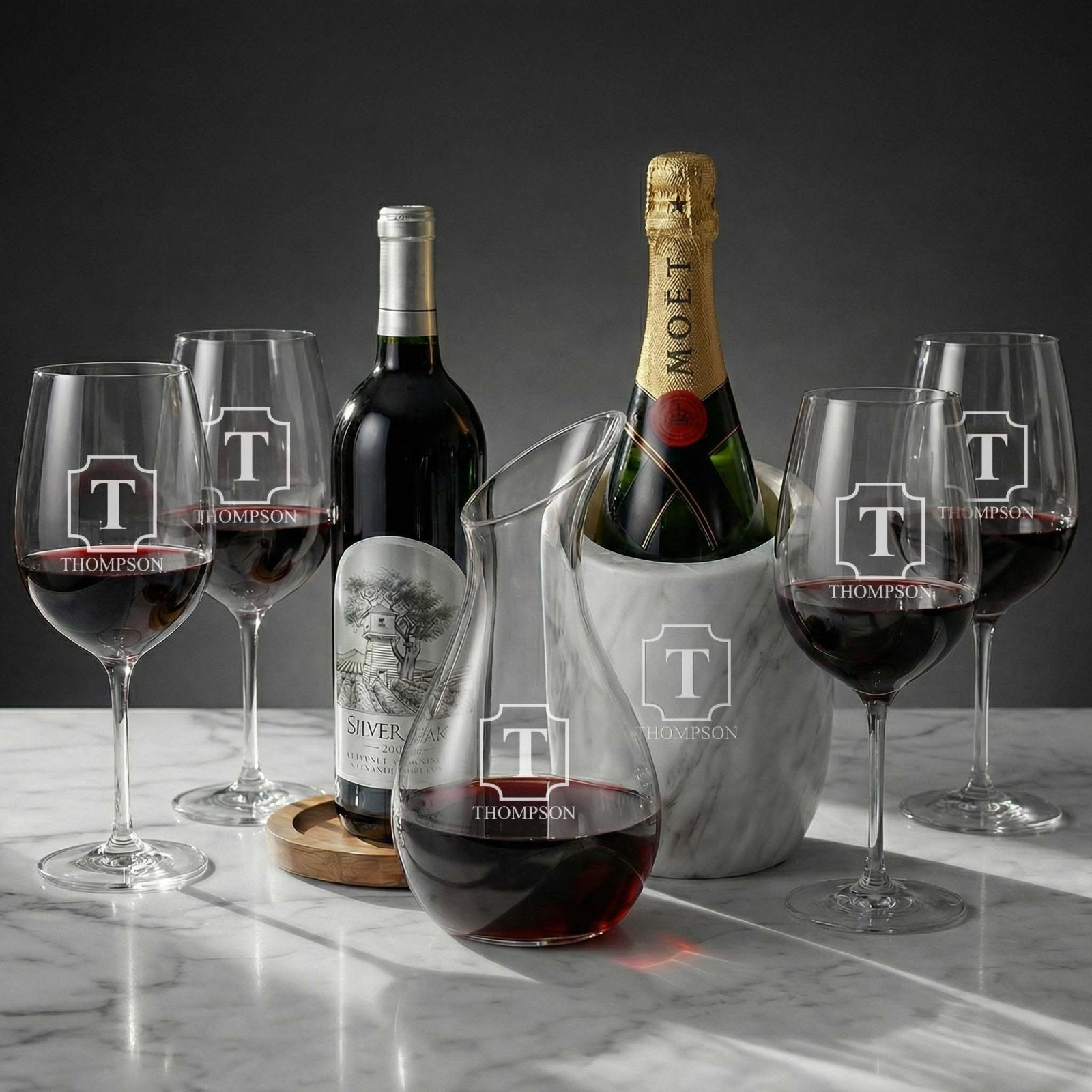 Reed Marble Wine Chiller Set w/ Slant Decanter & Wine Glasses Wine Lover Gift