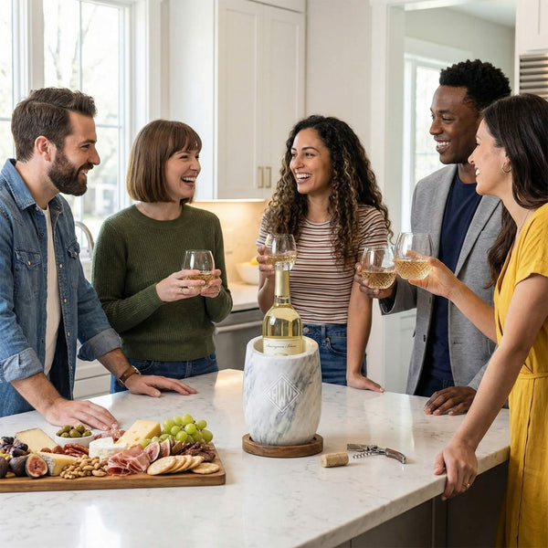 Reed Wine Chiller Gift Set w/ Avignon Glasses - White Marble