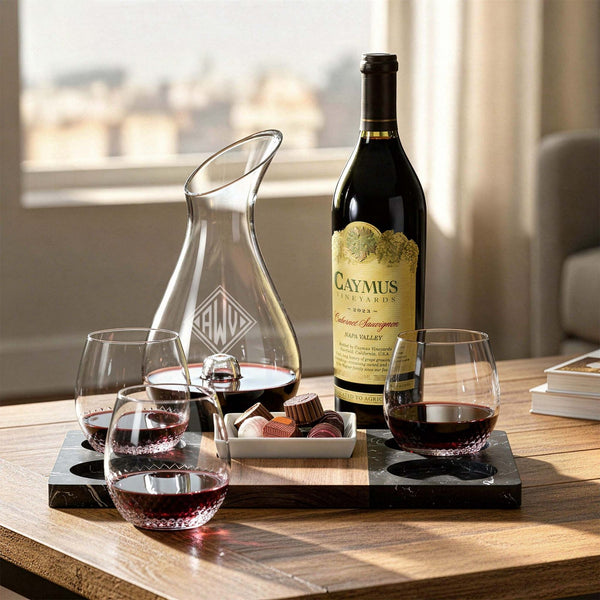 Reims Wine Gift Set - Winslow Marble Serving Tray, Wine Decanter & Avignon Glasses