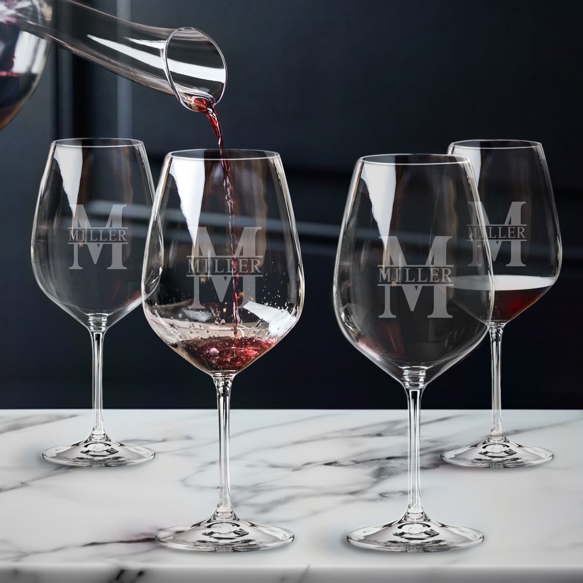 Riedel Wine Glasses, Engraved, Set of 4