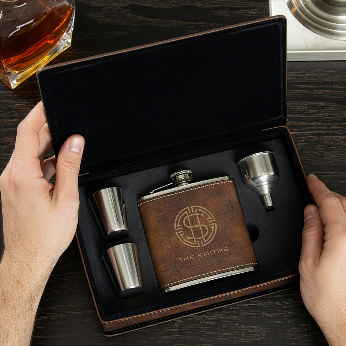 Rustic Personalized Flask Set