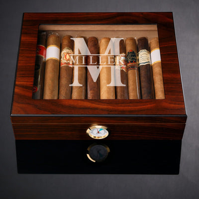 Santiago Cigar Humidor with Custom Cigar Glasses and Accessories