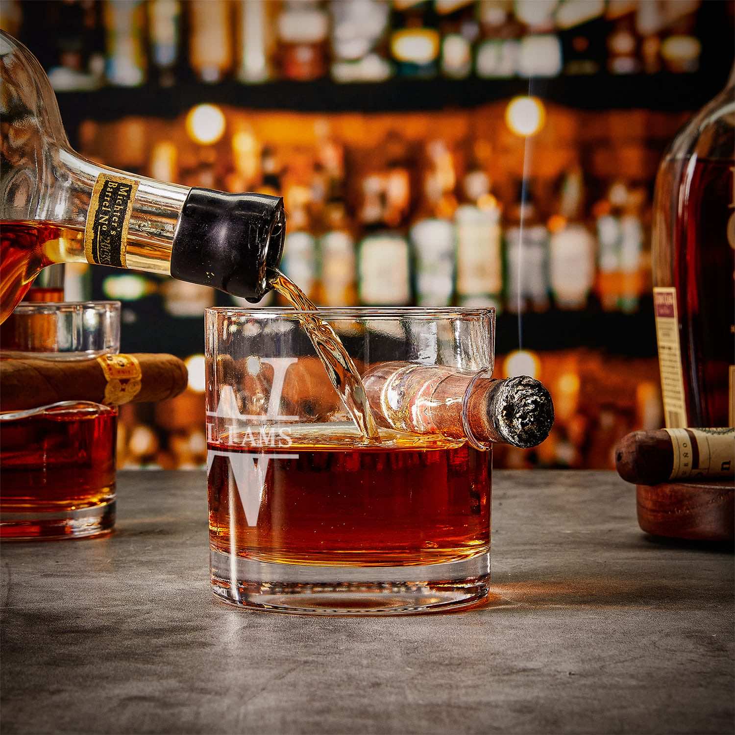 Santiago Cigar Humidor with Custom Cigar Glasses and Accessories