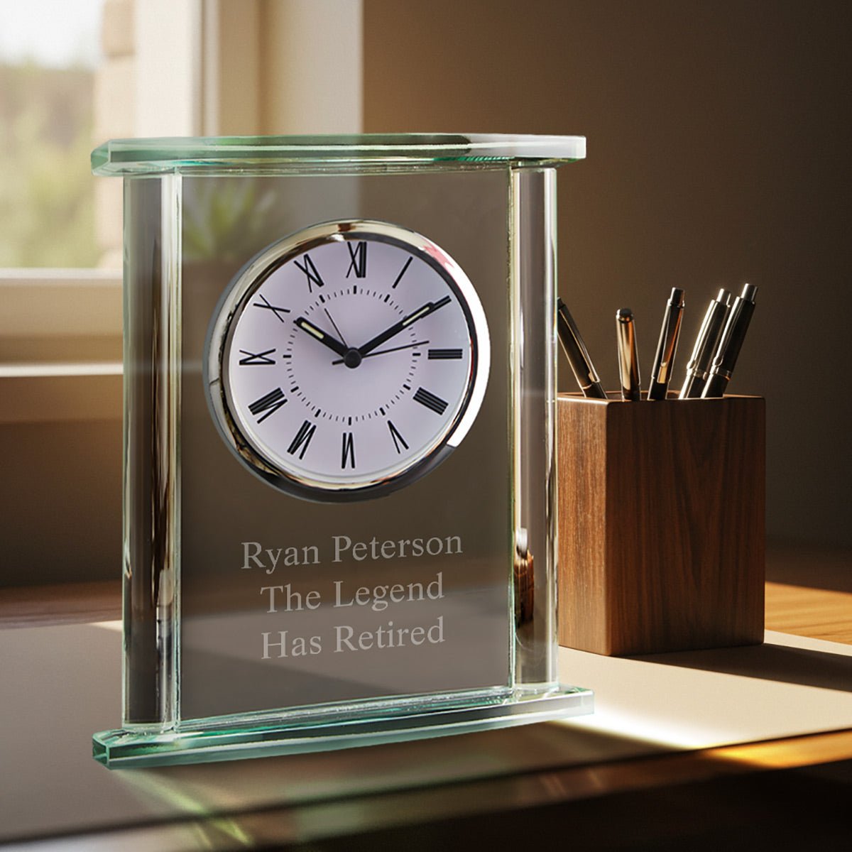Square Glass Engraved Desk Clock