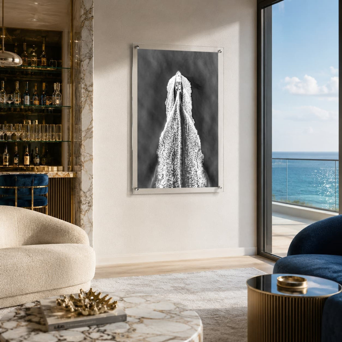 The Getaway Black & White Acrylic Wall Art Print - Vertical